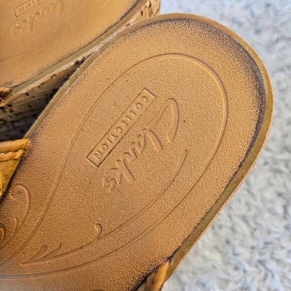 Clarks Women's Avaleen Lake Leather Cork Wedge Flip Flop Sandals Size 8 Brown - Picture 6 of 8